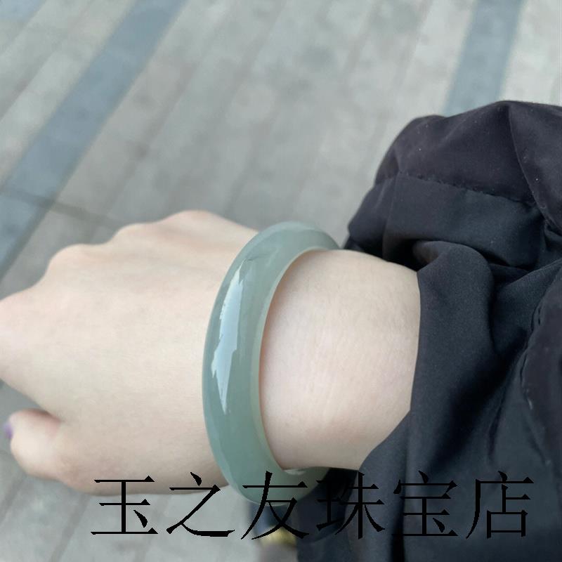 缅甸老坑油青贵妃玉镯透水润冰种圆条甜绿冰晴飘花阳绿宽版窄版女
