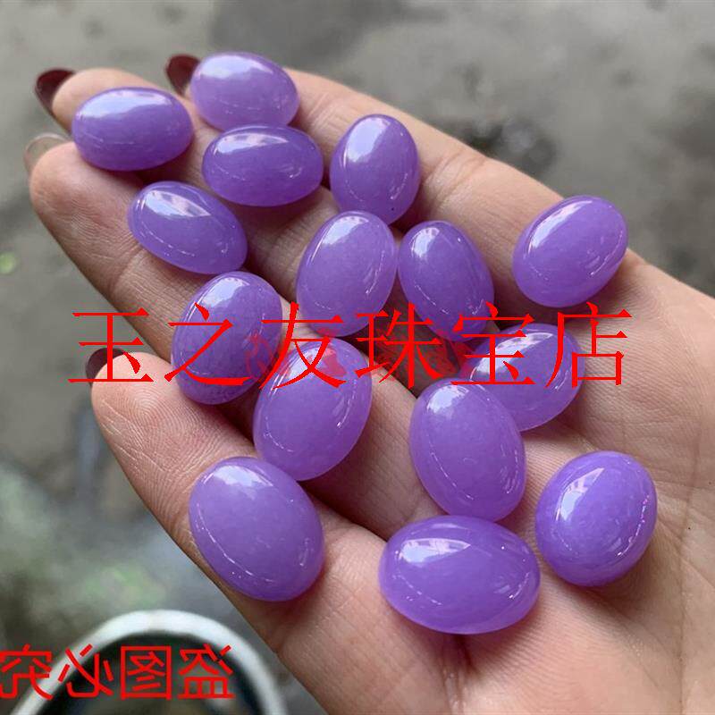缅甸翡翠色紫罗兰鸽子蛋面椭圆戒玉石老坑冰糯种裸石戒指饰品女款