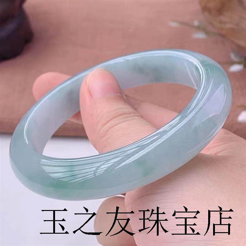 缅甸翡翠色手镯冰种浅绿油青玉镯女款旺夫飘花阳绿冰糯种手饰精品