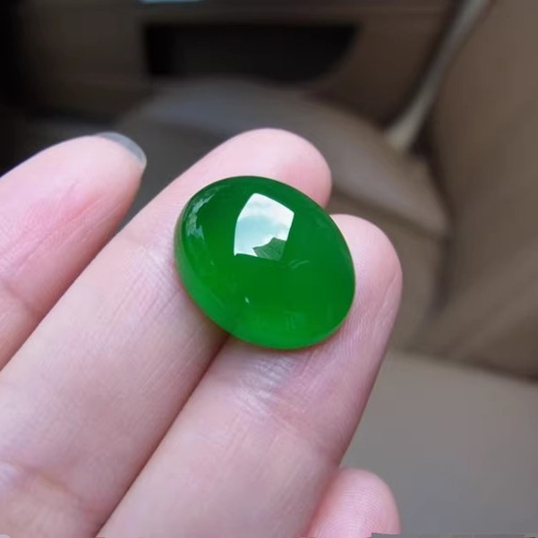 高端款缅甸老坑冰种满绿戒面翡翠色金镶嵌鸽子蛋戒指蛋面戒指裸石