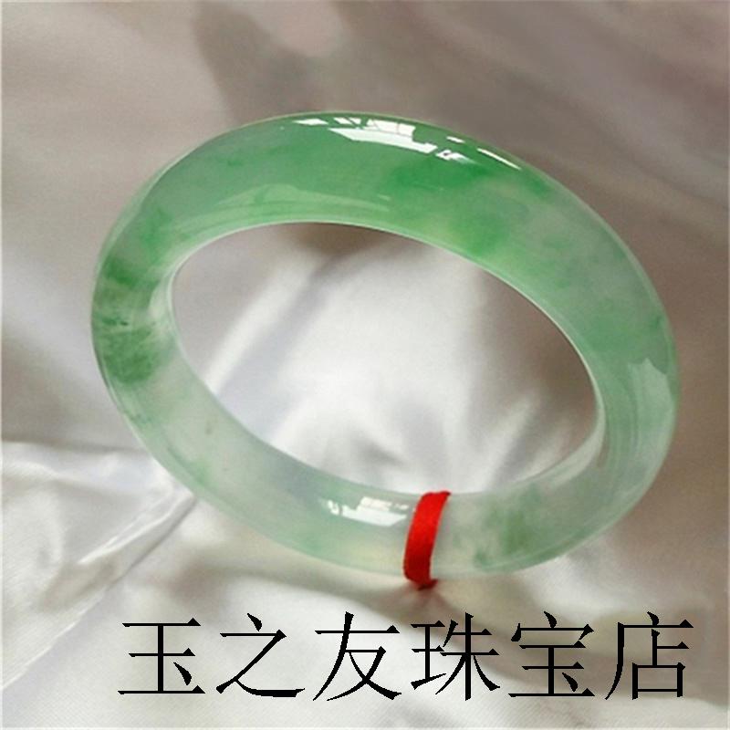 缅甸老坑冰种镯子翡翠色手镯贵妃镯正阳绿飘花玉镯子圆条女款玉镯