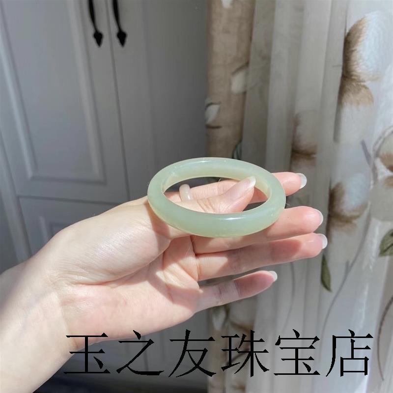 和田玉色手镯晴水青白玉扁条新疆高端宽版玉镯子翡翠玉石女款手饰
