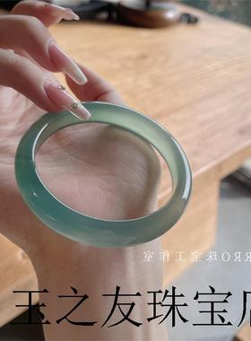 高端冰种翡翠色手镯远山黛玉髓手镯油青绿玛瑙古风国风新中式珠宝