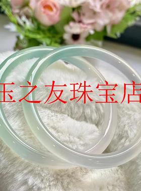 蓝水色晴水叮当镯手镯女少女年轻小巧圆条冰种天青冻玉髓手镯送礼