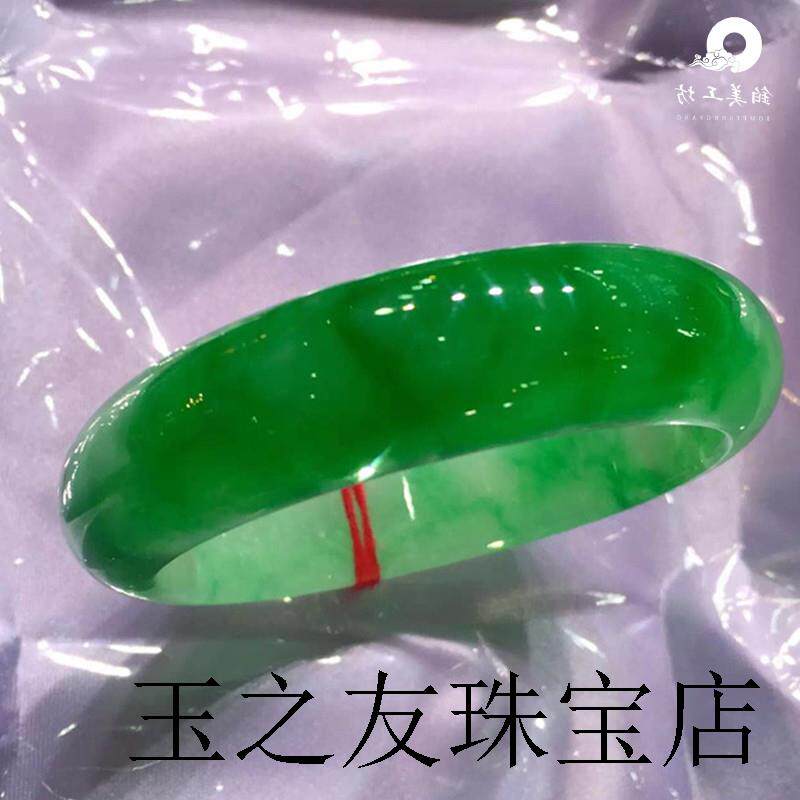 缅甸冰种飘绿翡翠玉手镯女款玉石送礼品满绿冰糯种飘花镯子证书