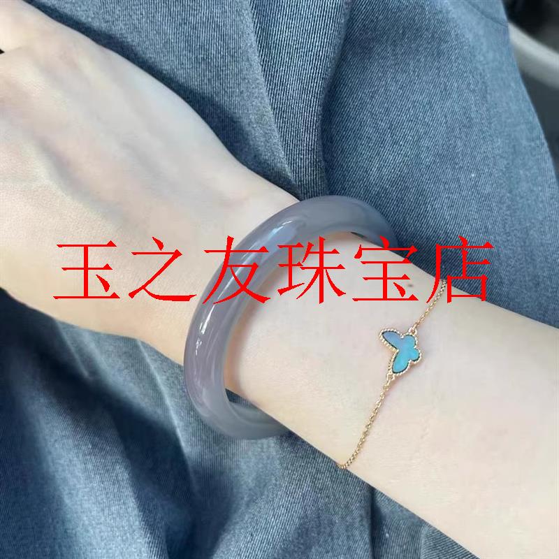 白月光玉髓镯子荔枝冻手镯玛瑙圆镯古风高冰宽条镯素圈送妈妈礼物