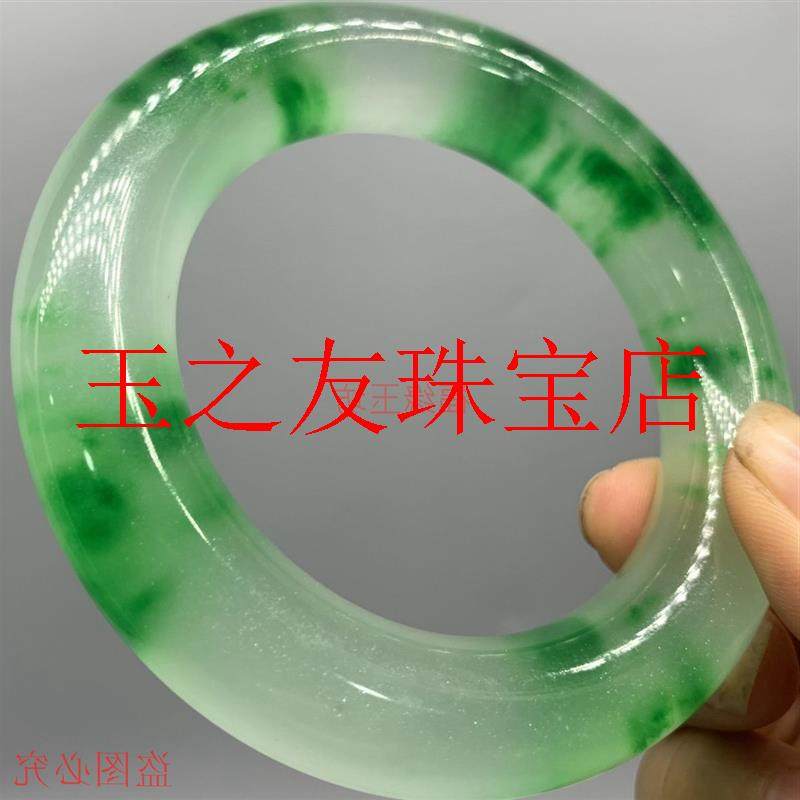 高端缅甸翡翠色高冰种圆条玉石镯子女款飘阳绿胖圆条手镯女款处理