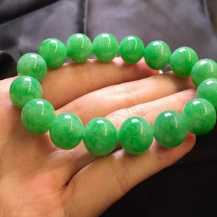 苹果绿翡翠色手串阳绿辣色转运大小圆珠子散珠项链男女满绿珠手链