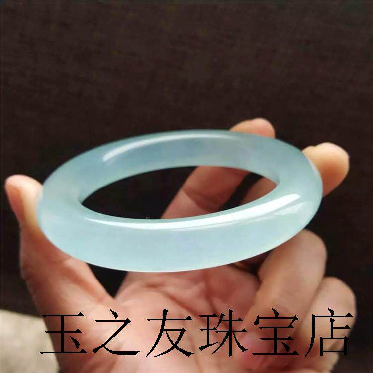 缅甸翡翠色手镯晴水底冰种天空蓝胖圆条平安玉镯女款时尚百搭送礼