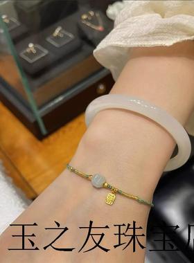 新疆和田玉色青白玉手镯女款叮当镯圆细条高端晴水少女玉女精品