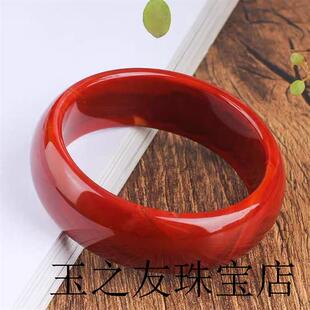 凉山南红玛瑙手镯女款加宽加厚柿子红满红玉髓满肉本命玉镯子精品