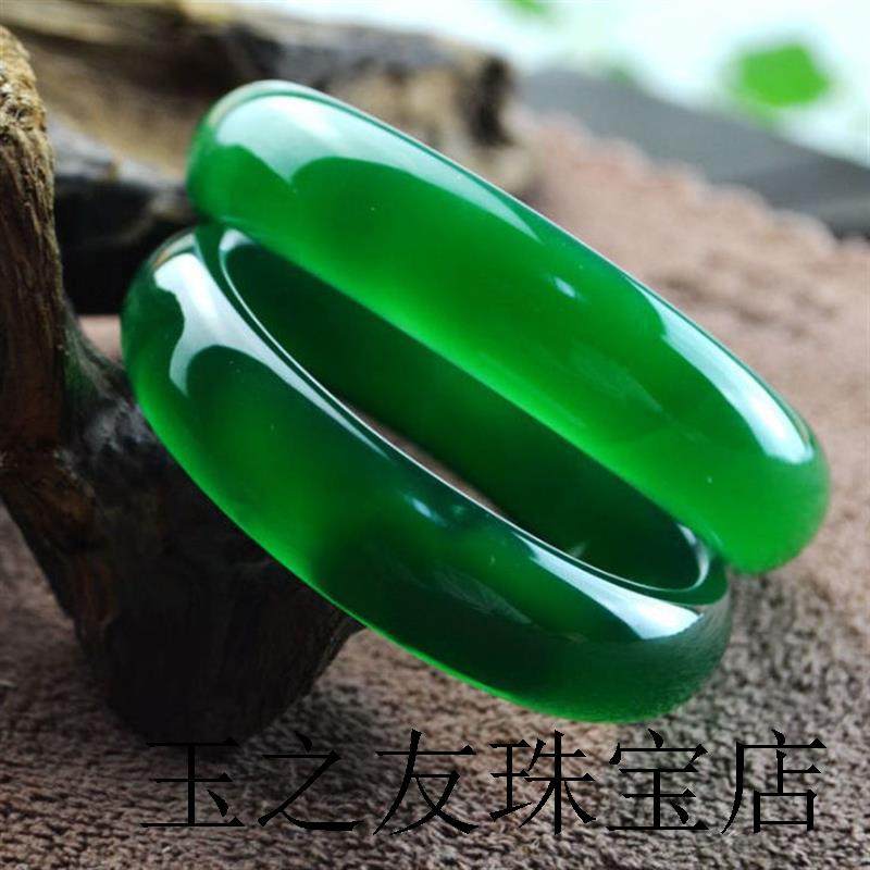 新疆和田玉碧玉手镯菠菜绿女款玉镯子高端A货冰种旺夫手镯送礼品