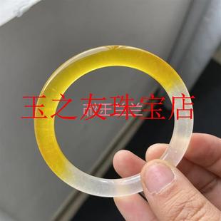 精品冰种半山半水玉石翡翠色手镯黄龙翡翠柠檬黄少女款细圆条玉镯