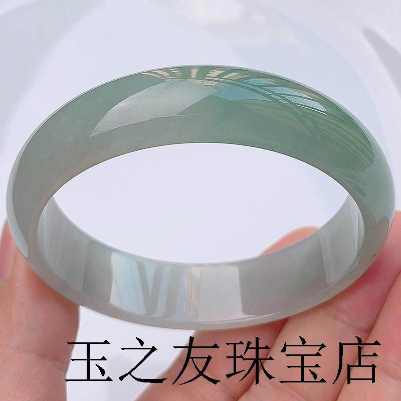 冰糯种翡翠色手镯浅绿缅甸平安镯贵妃精品冰种单色白底油青玉镯子