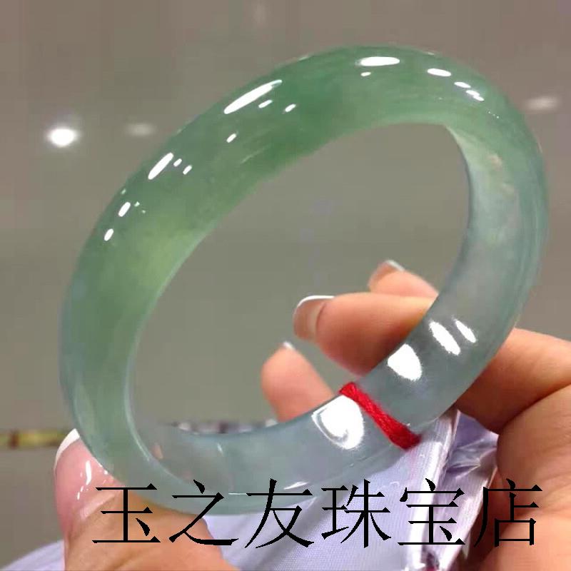 冰种老坑玉手镯女缅甸油青老坑正圈冰糯种翡翠手镯女款处理玉镯子