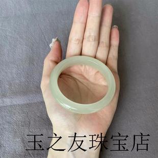 新疆和田玉色青玉手镯女款平安镯扁条宽版晴水翡翠玉石羊脂玉镯女