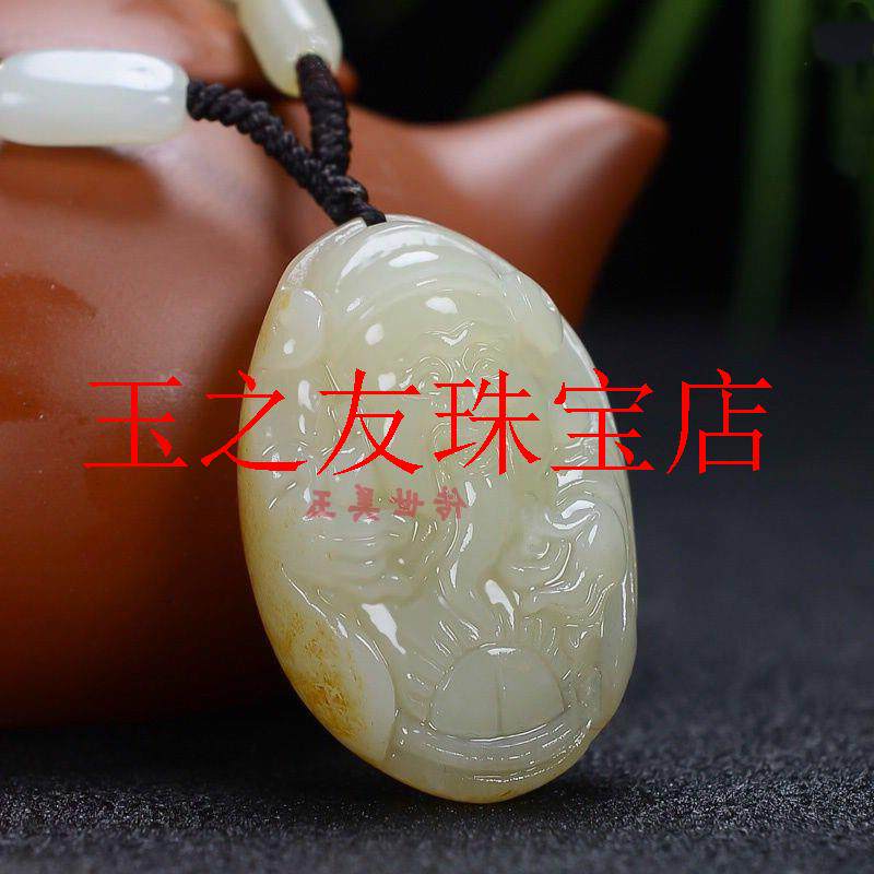 新疆和田玉籽料财神吊坠红沁皮白玉财神爷挂件男女款玉项链毛衣链