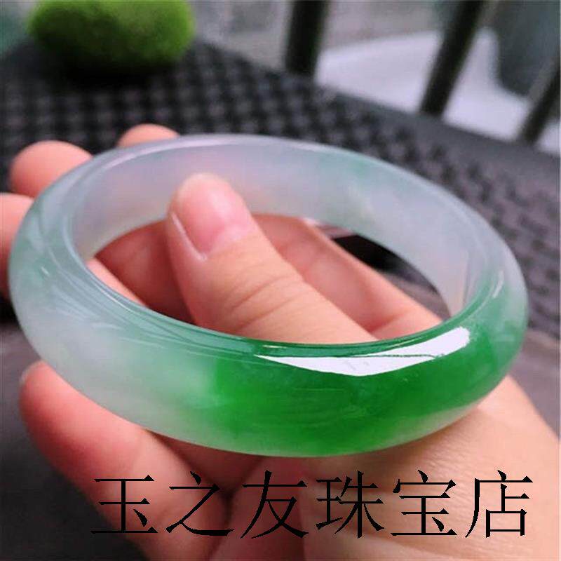 精品老坑翡翠色手镯飘花阳绿玉镯正圈冰种飘绿贵妃镯少女款玉手镯