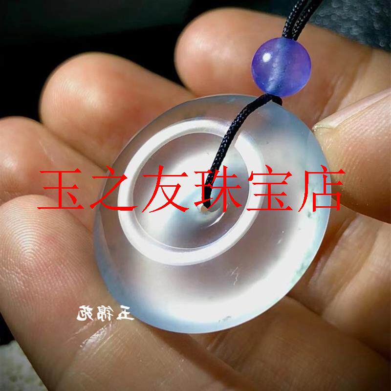 缅甸翡翠色转运珠吊坠冰种飘花平安扣玉挂件男女款玉石坠子毛衣链