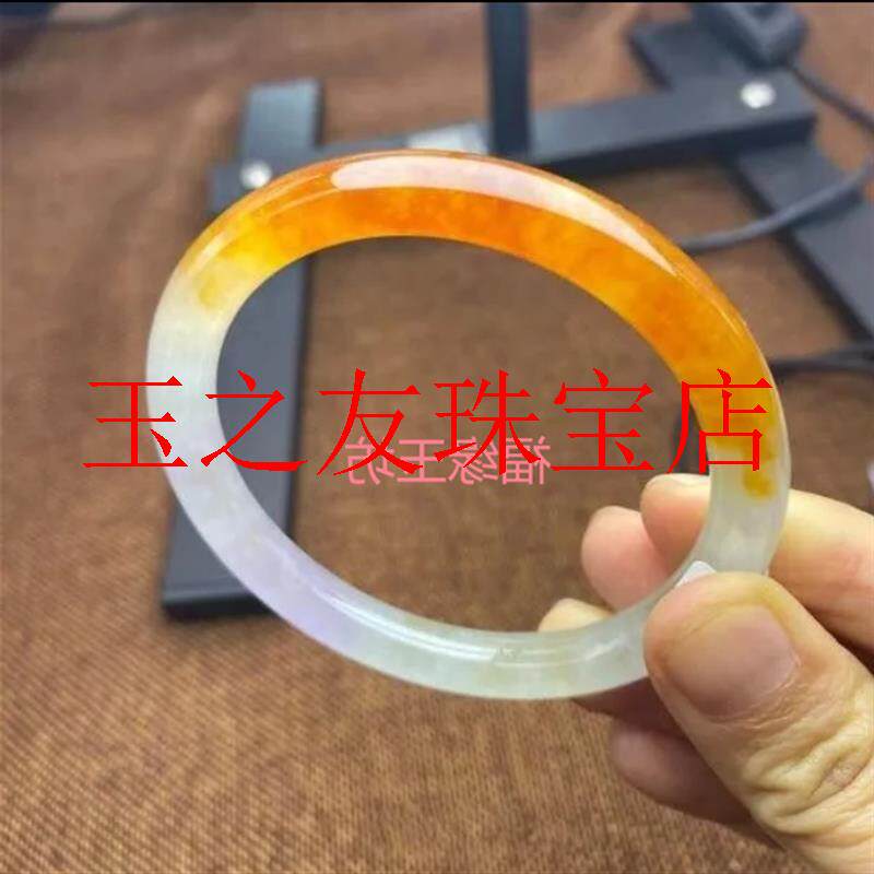 冰种黄翡圆条手镯半壁江山送妈妈叮当镯少女感细条闺蜜美人条镯子