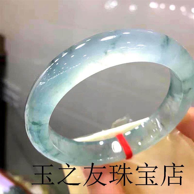 飘花翡翠手镯冰种缅甸玉石正圈圆条贵妃镯女年轻款冰透细腻玉镯子