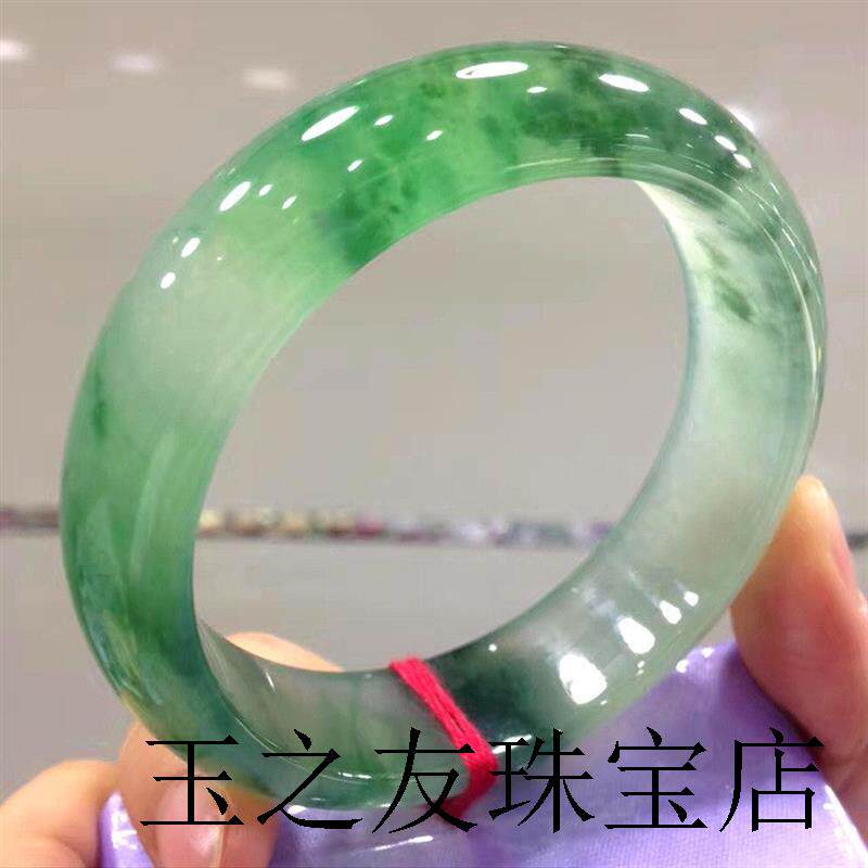 缅甸翡翠手镯正圈精品老坑兰花飘绿镯子少女款通透冰种飘花玉手镯