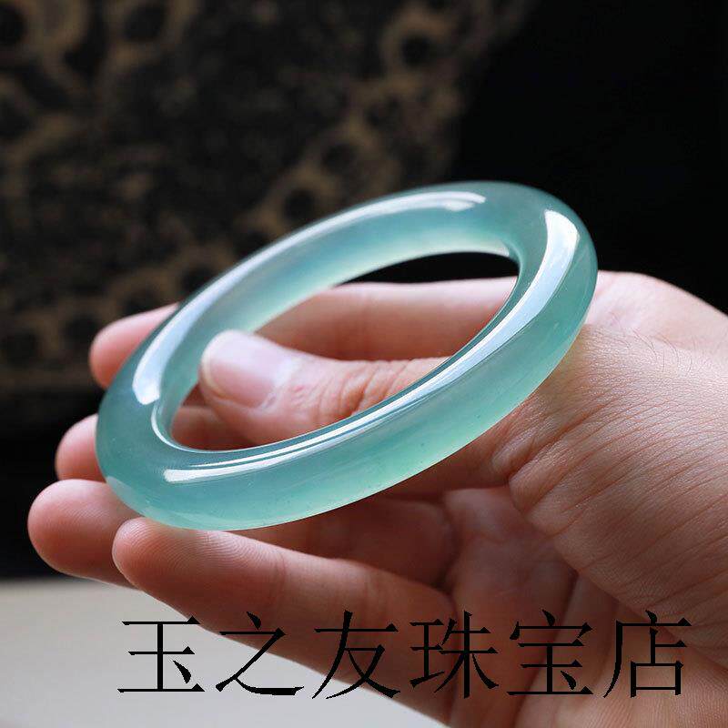 缅甸翡翠色天青冻木那高冰晴水岫玉蓝味纯底蓝水危料海宝蓝圆条