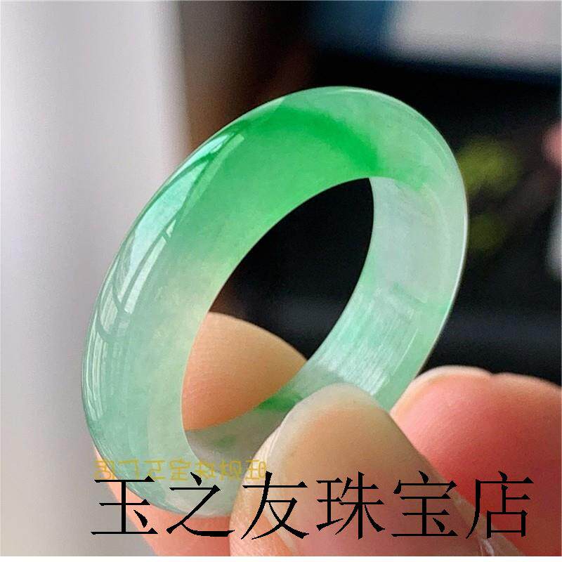 缅甸高端翡翠色冰种飘花阳绿翡翠色戒指戒圈男女同款玉石指环饰品
