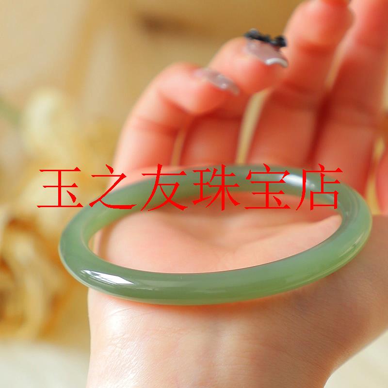新疆和田玉青玉湖水绿细镯时尚简约旺夫镯年轻款美人镯送女友饰品