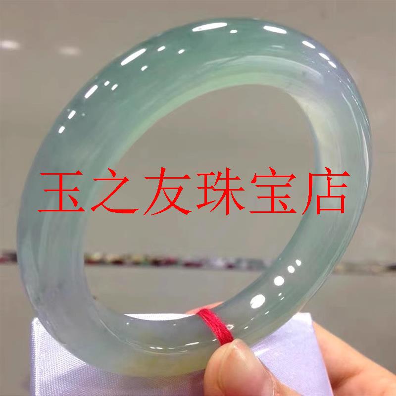 缅甸翡翠色冰糯种春彩玉镯子油青浅绿飘花黄翡手镯晴水正圈贵妃镯