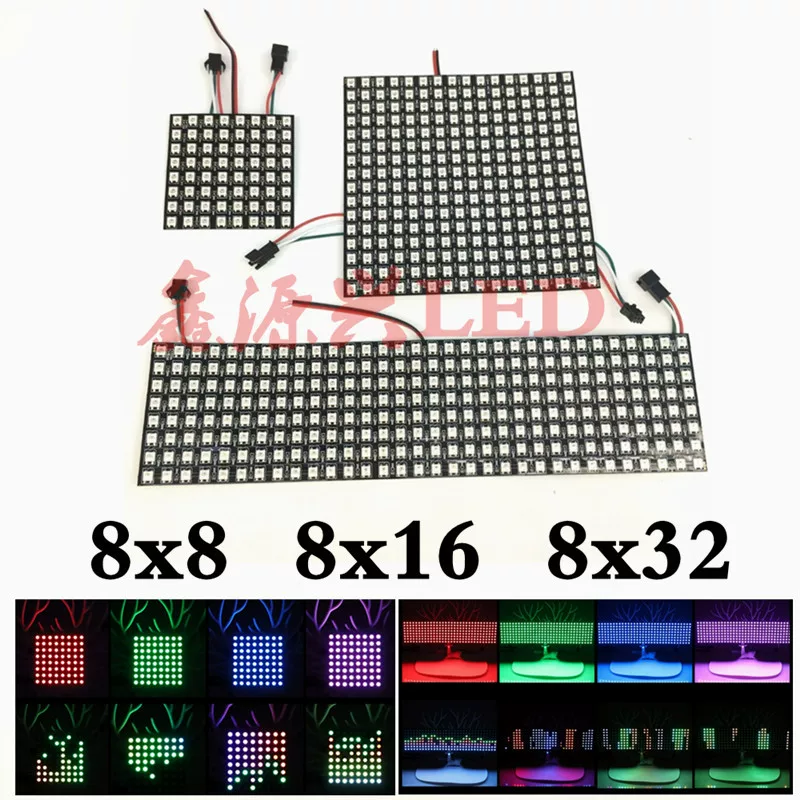 Гибкий полноцветный RGB пиксельный фантазийный лотерейный WS2812B матричный дисплей 8x32 16x16 8x8 см