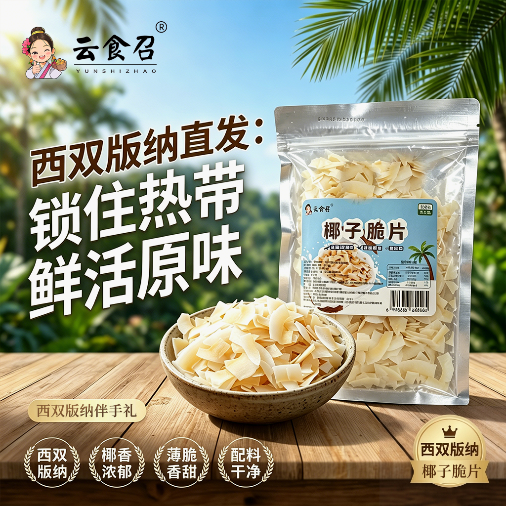 椰子脆片西双版纳椰肉椰子片儿童孕妇休闲零食香酥水果干云南特产