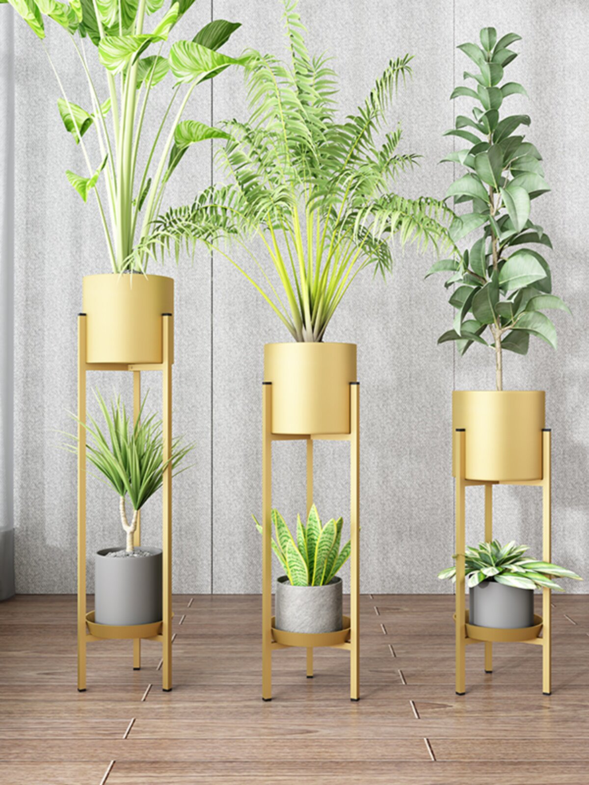 北欧铁艺家庭摆件客厅落地花架摆件三角单层绿萝花盆架墙角花架子