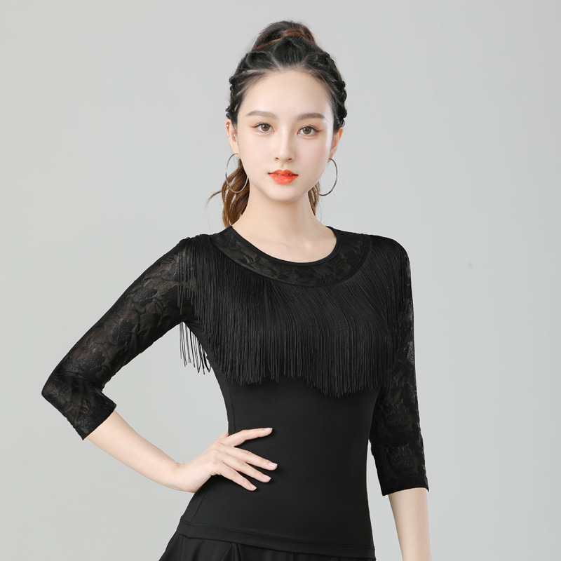 日本无印MUJIE国标拉丁舞服成年女广场舞衣新款摩登舞流苏练功跳