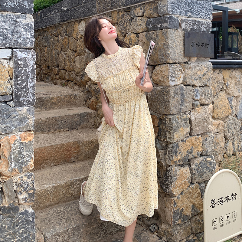 现货！黄色碎花小飞袖连衣裙ZB150A-6625-P105-K158,女装连衣裙,浙宝007A（原150A)