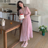 法式浪漫V领碎花连衣裙女2025早秋新款高腰显瘦惊艳绝美茶歇长裙，女装连衣裙，浙宝007A（原150A)