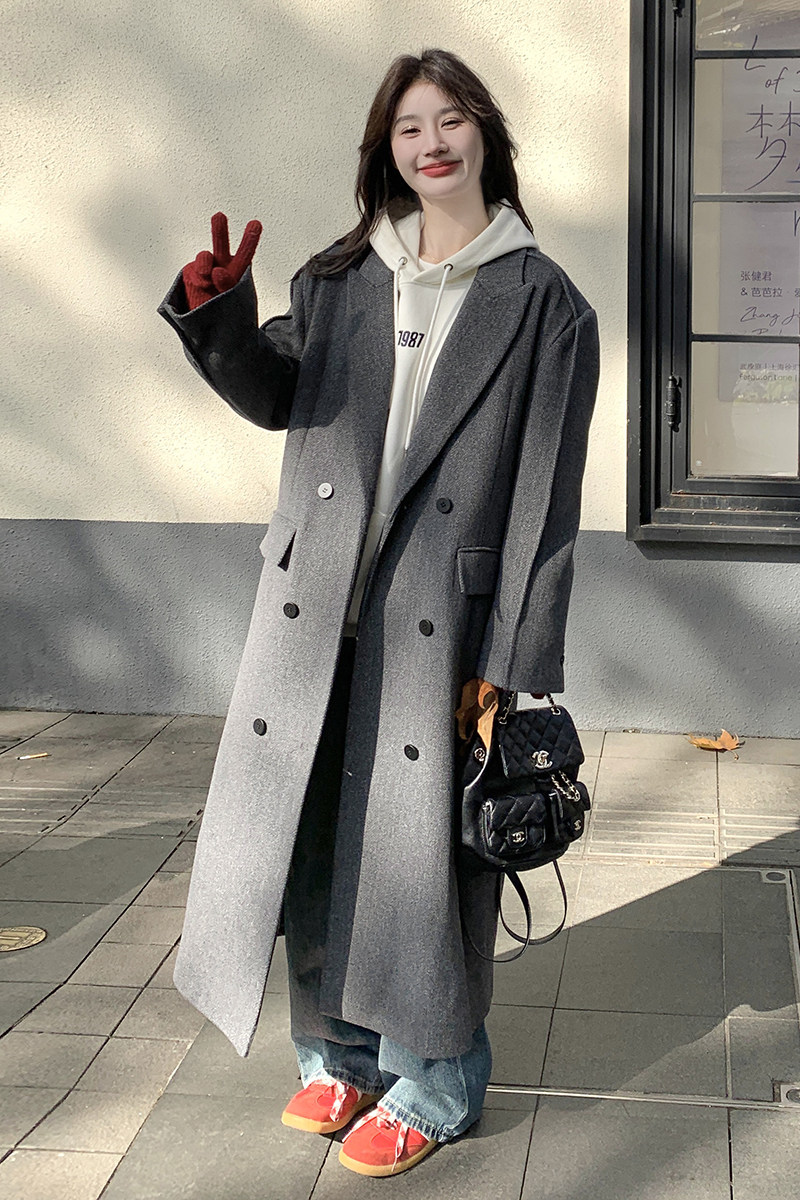 新款！灰色中长款毛呢外套150A-6639-P195-K288,女装毛呢外套,浙宝007A（原150A)