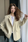 黄色高级感西装外套女2025春秋新款韩版宽松小个子通勤休闲小西服，女装西装，浙宝007A（原150A)