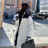 撞色拼接连帽羽绒服女2025冬季新款独特超好看韩系加厚长款面包服，女装羽绒服，浙宝007A（原150A)