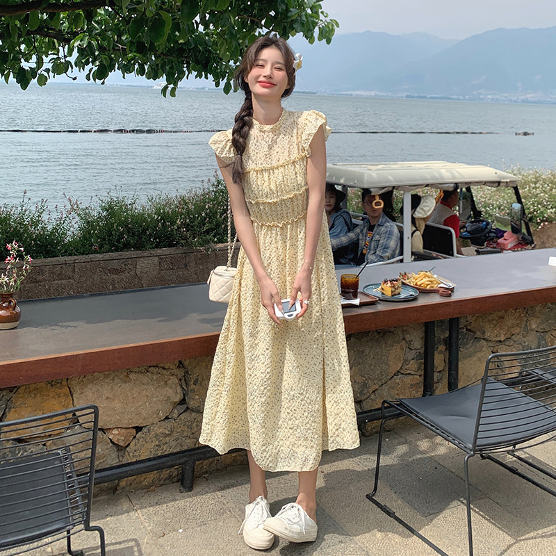 现货！黄色碎花小飞袖连衣裙ZB150A-6625-P105-K158,女装连衣裙,浙宝007A（原150A)