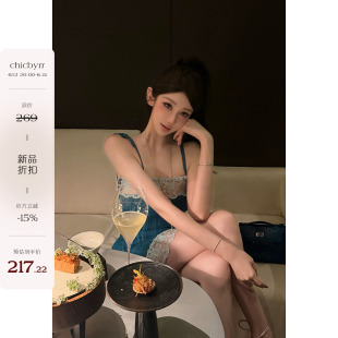 6/12 20:00 Ch1oe粉色孔雀蓝两色定染连衣裙复古印花蕾丝连衣裙