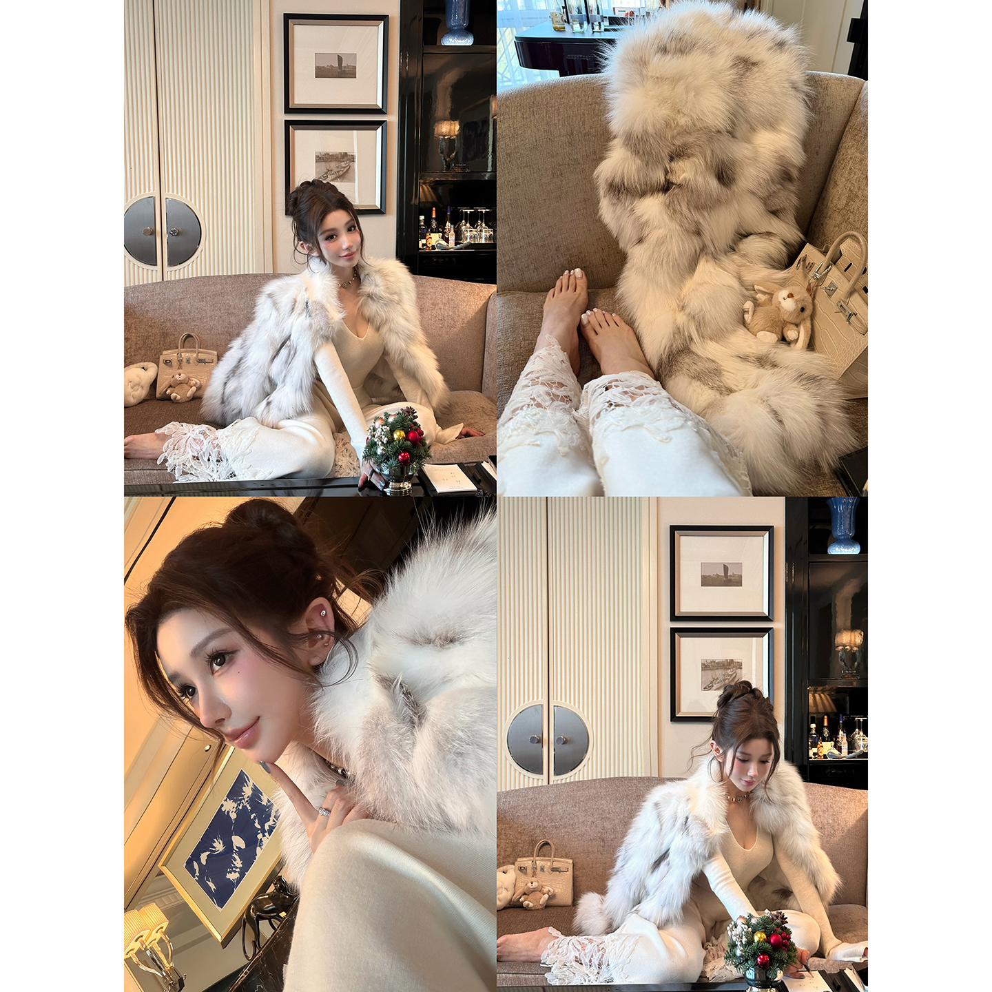 chicbyrr【雪山松林少女】进口saga级小立领整皮狐狸毛皮草