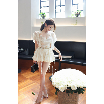 chicbyrr/Ch1o*e4w+私服蕾丝背心吊带重工订染披肩套装