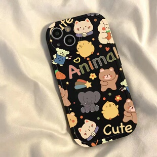 涂鸦小动物适用苹果13手机壳iPhone11/12/13mini/14/15pro个性可爱iphone8/14plus卡通新款xr/xs/xsmax保护套