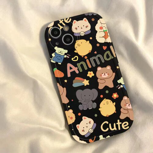 涂鸦小动物适用苹果13手机壳iPhone11/12/13mini/14/15pro个性可爱iphone8/14plus卡通新款xr/xs/xsmax保护套