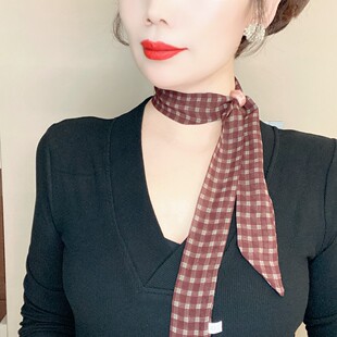 2026春季新款元气珠子丝巾女薄款长方形领巾旅游拍照项链系脖围巾