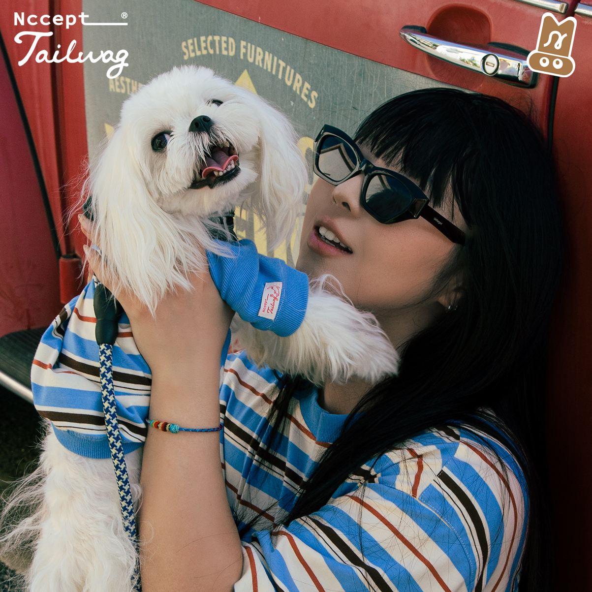 纳毛方式tailwag人宠同款亲子装夏季纯棉条纹短袖T恤宠物狗狗衣服