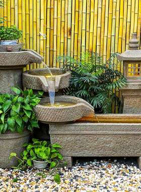 田园石磨石臼庭院花园阳台装饰灯塔鱼缸假山造景循环流水落地摆件