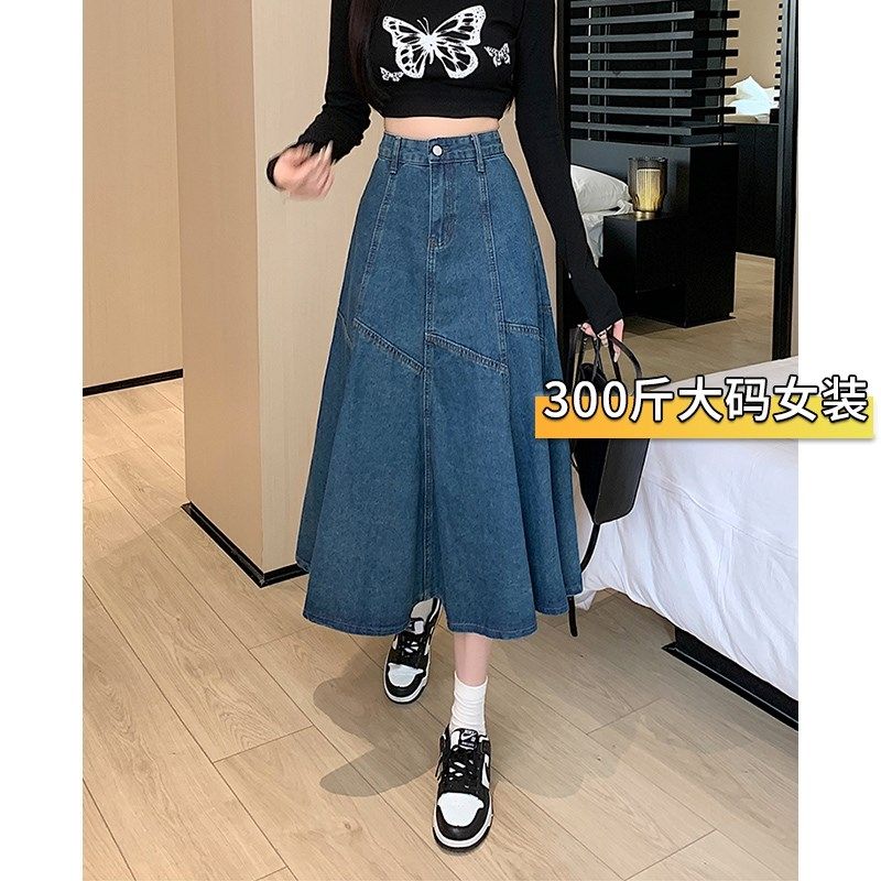 300斤胖mm大码女装拼接高腰牛仔半身裙女梨型身材显瘦a字鱼尾裙子,女装/女士精品,大码半身裙,淘宝优惠券,粉丝福利购,淘宝优惠卷