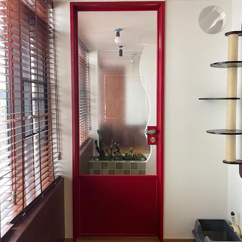 上海定制法式复古老钢窗红色卫生间平开门窄边阳台厨房超白玻璃门